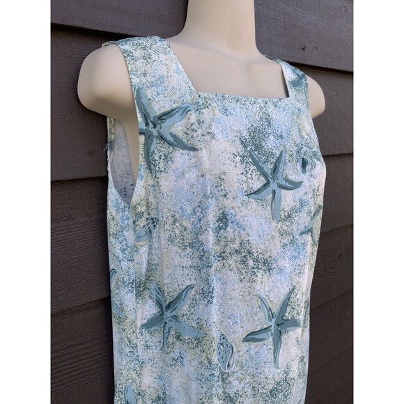 Vtg Sleeveless Maxi Dress Size S Small Square Neck Pocket Starfish Print Rayon - Picture 4 of 16